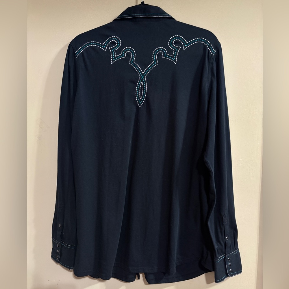 ARIAT Black Western Knit Shirt with Studded  & Embroidered Design XXL - Picture 2 of 9